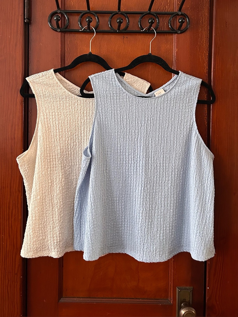 Light Blue and Cream Sleeveless Textured Tank Tops